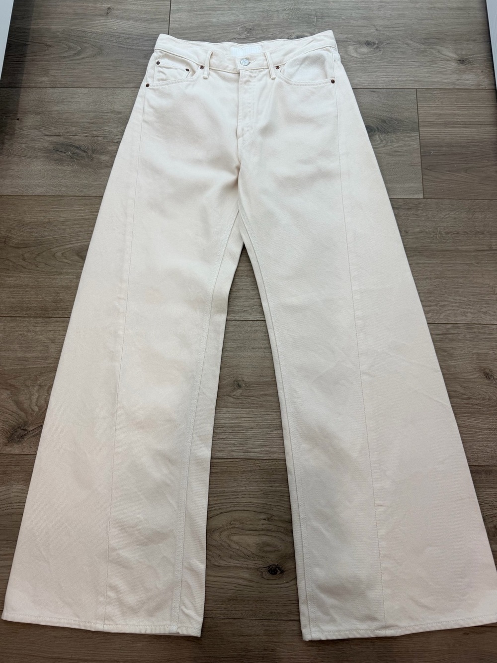 MOTHER Lemon Twist Cream Wide Leg High-Rise Jeans